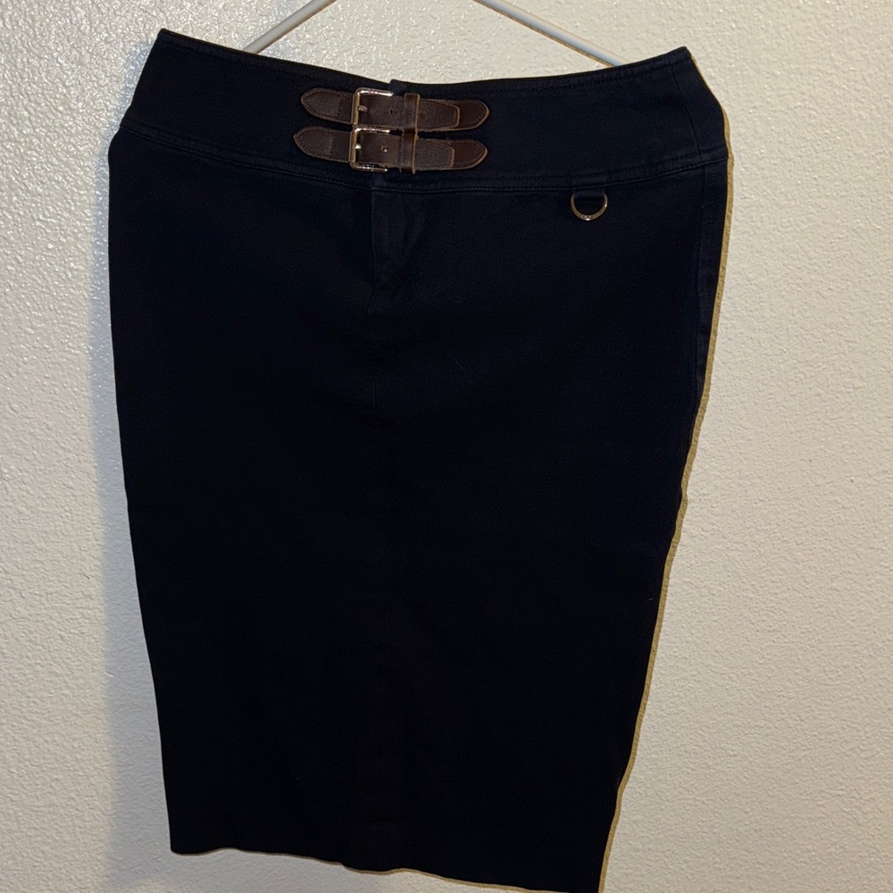 Lauren Ralph Lauren Black Pencil Skirt with Tan Buckle Details